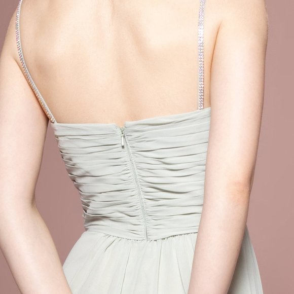 NEW LONG OFF SHOULDER SLEEVELESS A-LINE CHIFFON DRESS WITH ZIPPER BACK GL2666 - Picture 9 of 10